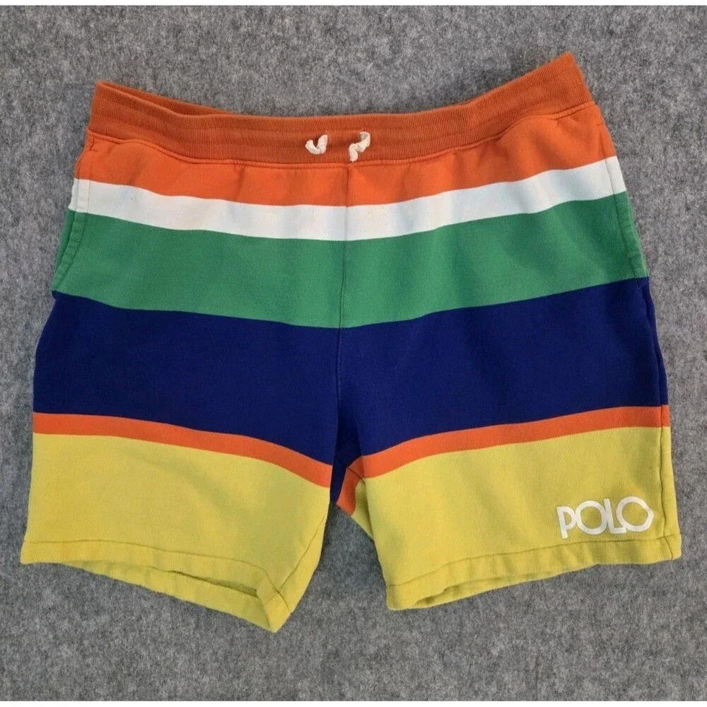 Polo Ralph Lauren Mens 3X Multicolor Striped Sweat Shorts Cotton Drawstring Logo